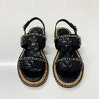 Chanel CC Logo Quilted Chain Leather Cork Sandals — view 2
