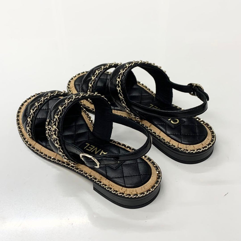 Chanel CC Logo Quilted Chain Leather Cork Sandals — view 4