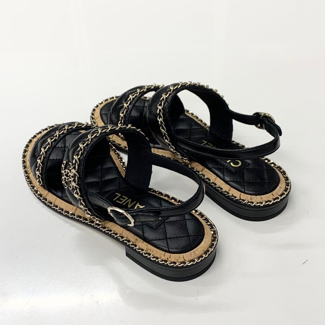Chanel CC Logo Quilted Chain Leather Cork Sandals — view 4