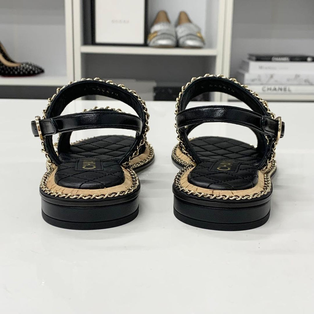 Chanel CC Logo Quilted Chain Leather Cork Sandals — view 5