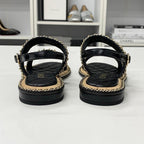 Chanel CC Logo Quilted Chain Leather Cork Sandals — view 5
