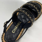 Chanel CC Logo Quilted Chain Leather Cork Sandals — view 7