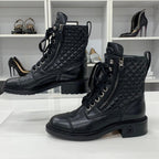 Chanel Quilted Coco Mark Leather Lace Up Short Boots — view 2