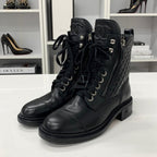 Chanel Quilted Coco Mark Leather Lace Up Short Boots — view 3