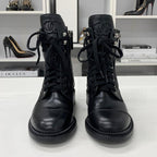 Chanel Quilted Coco Mark Leather Lace Up Short Boots — view 4