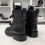 Chanel Quilted Coco Mark Leather Lace Up Short Boots — view 5