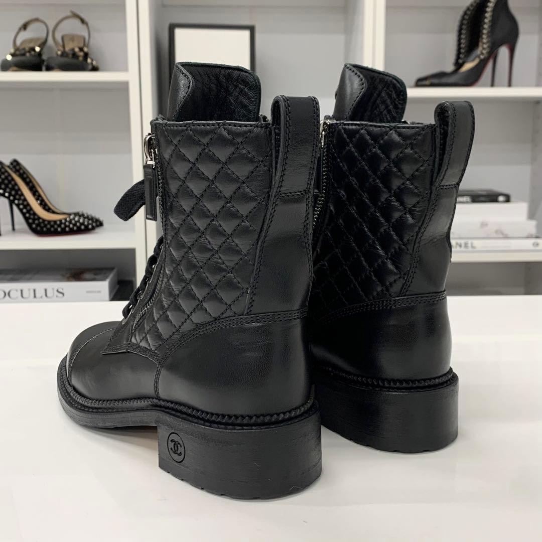 Chanel Quilted Coco Mark Leather Lace Up Short Boots — view 5