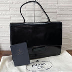 Prada Leather Logo Hand Business Bag Black