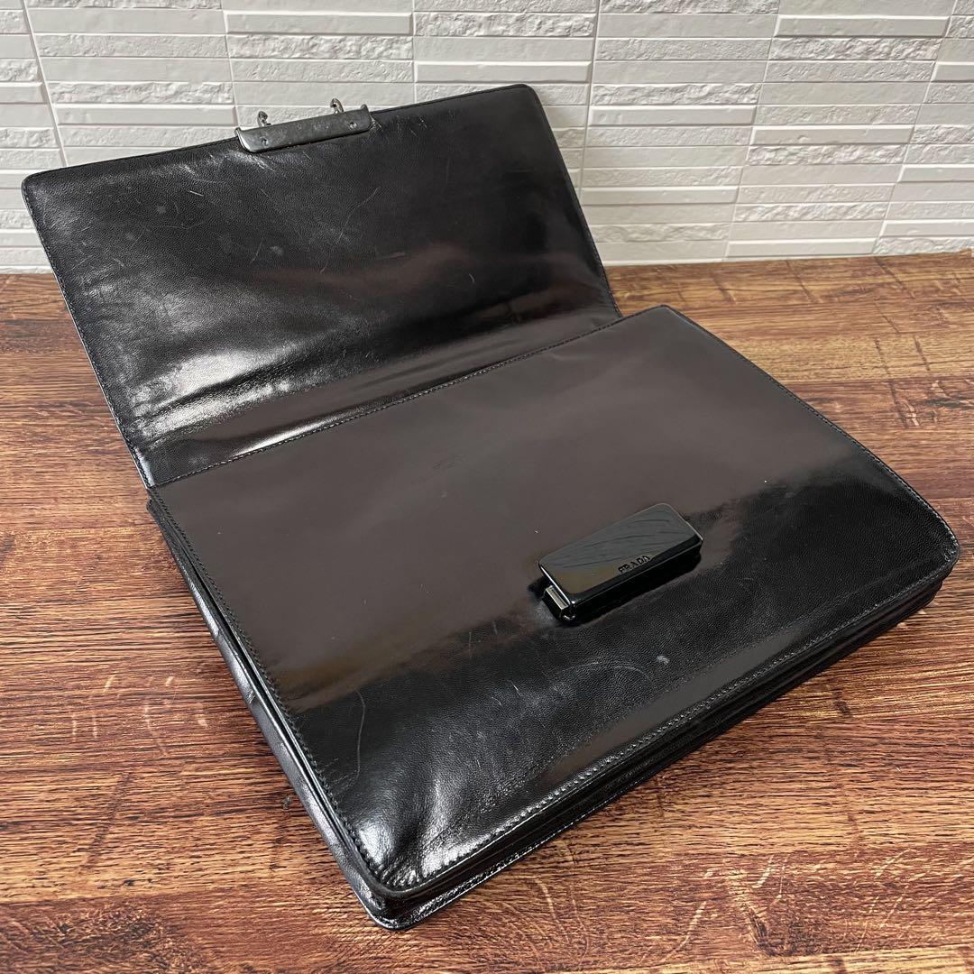 Prada Leather Logo Hand Business Bag Black — view 6