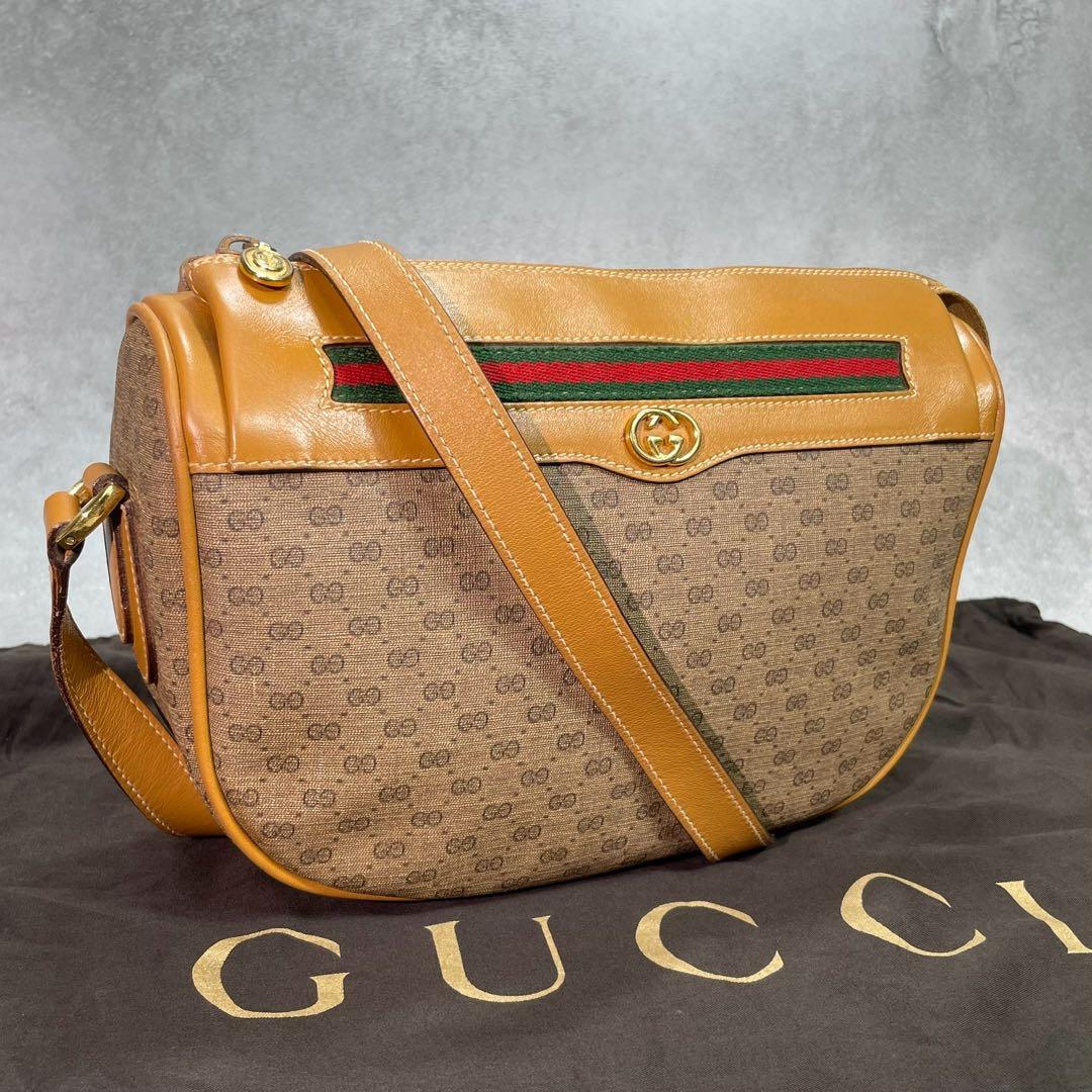 Gucci GG Sherry Line Shoulder Bag Brown Leather
