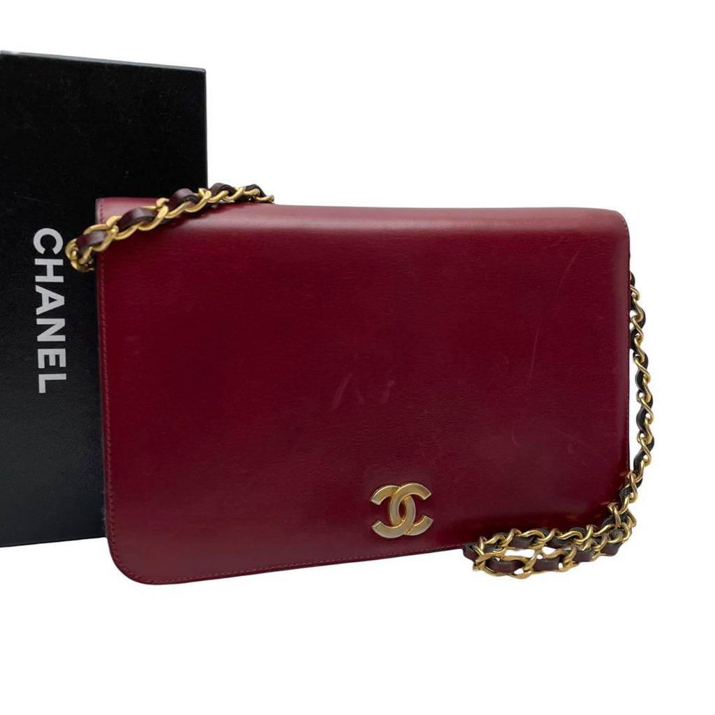 Chanel Leather CC Logo Chain Shoulder Bag Bordeaux Red