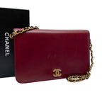 Chanel Leather CC Logo Chain Shoulder Bag Bordeaux Red