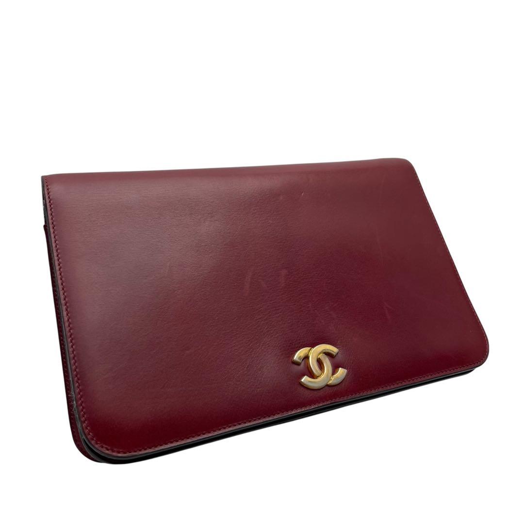 Chanel Leather CC Logo Chain Shoulder Bag Bordeaux Red — view 6
