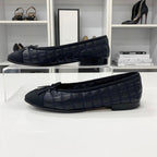 Chanel CC Logo Quilted Leather Fabric Ribbon Ballet Shoes — view 3