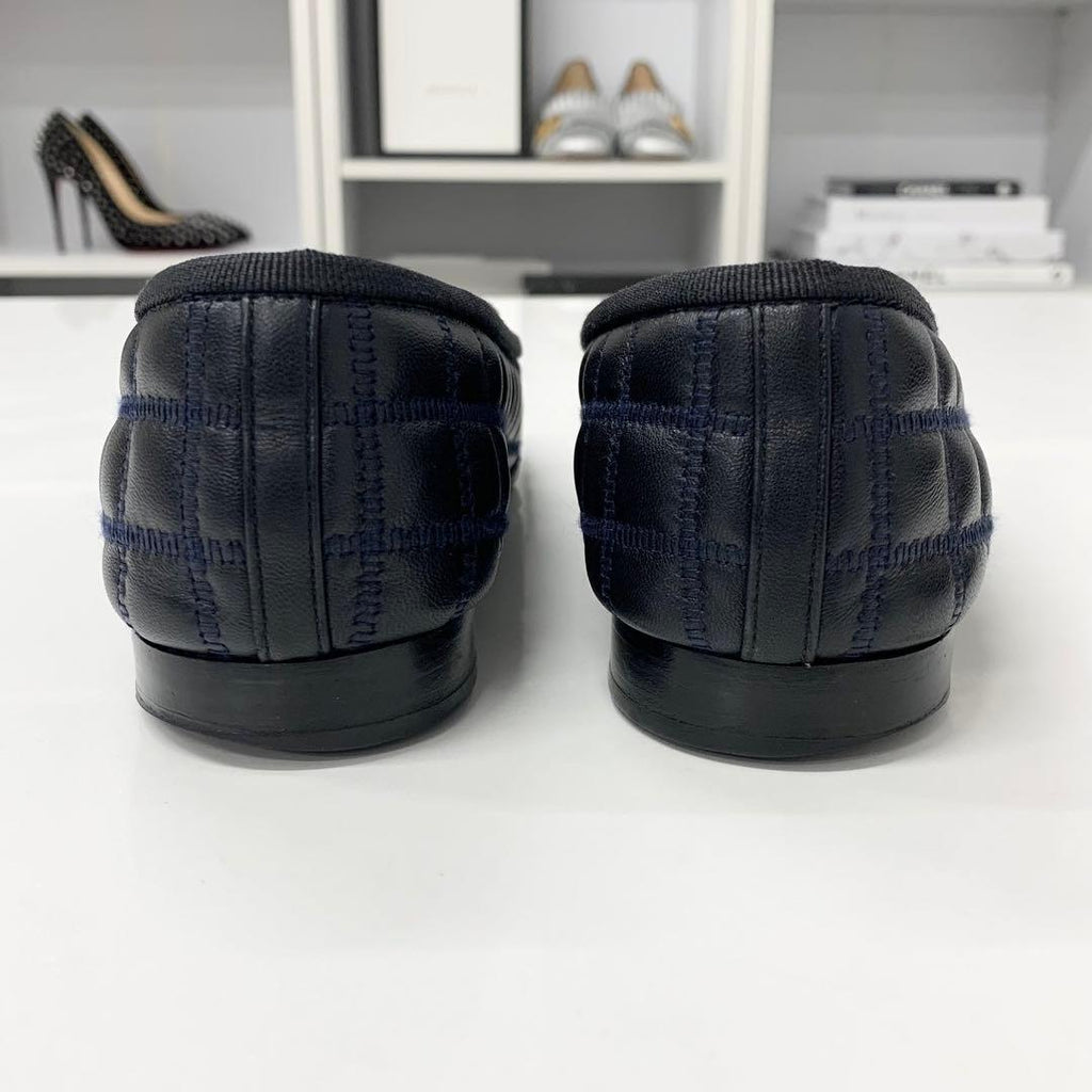Chanel CC Logo Quilted Leather Fabric Ribbon Ballet Shoes — view 5
