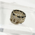 Chanel CC Logo Rhinestone Leather Ring Gold