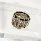 Chanel CC Logo Rhinestone Leather Ring Gold