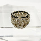 Chanel CC Logo Rhinestone Leather Ring Gold — view 2