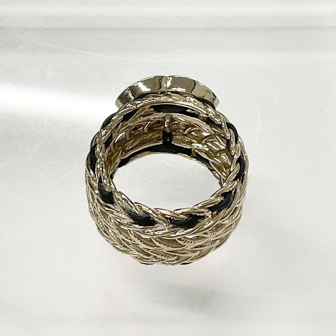 Chanel CC Logo Rhinestone Leather Ring Gold — view 3