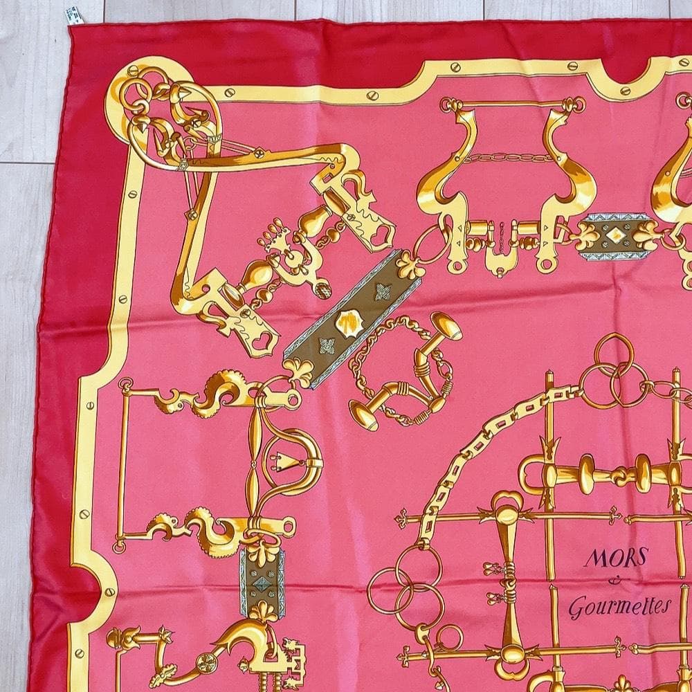 Hermes Scarf Carre 90 Morset Gourmettes Bit and Chain Red — view 2