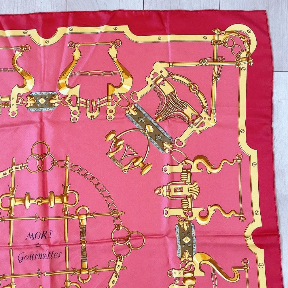 Hermes Scarf Carre 90 Morset Gourmettes Bit and Chain Red — view 3