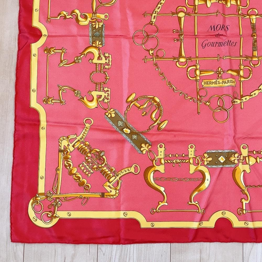 Hermes Scarf Carre 90 Morset Gourmettes Bit and Chain Red — view 4