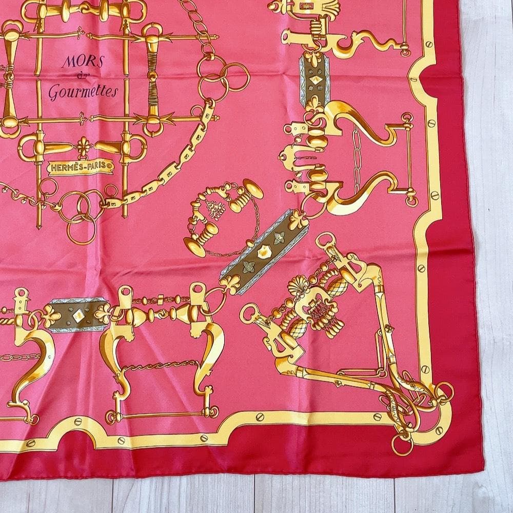 Hermes Scarf Carre 90 Morset Gourmettes Bit and Chain Red — view 5