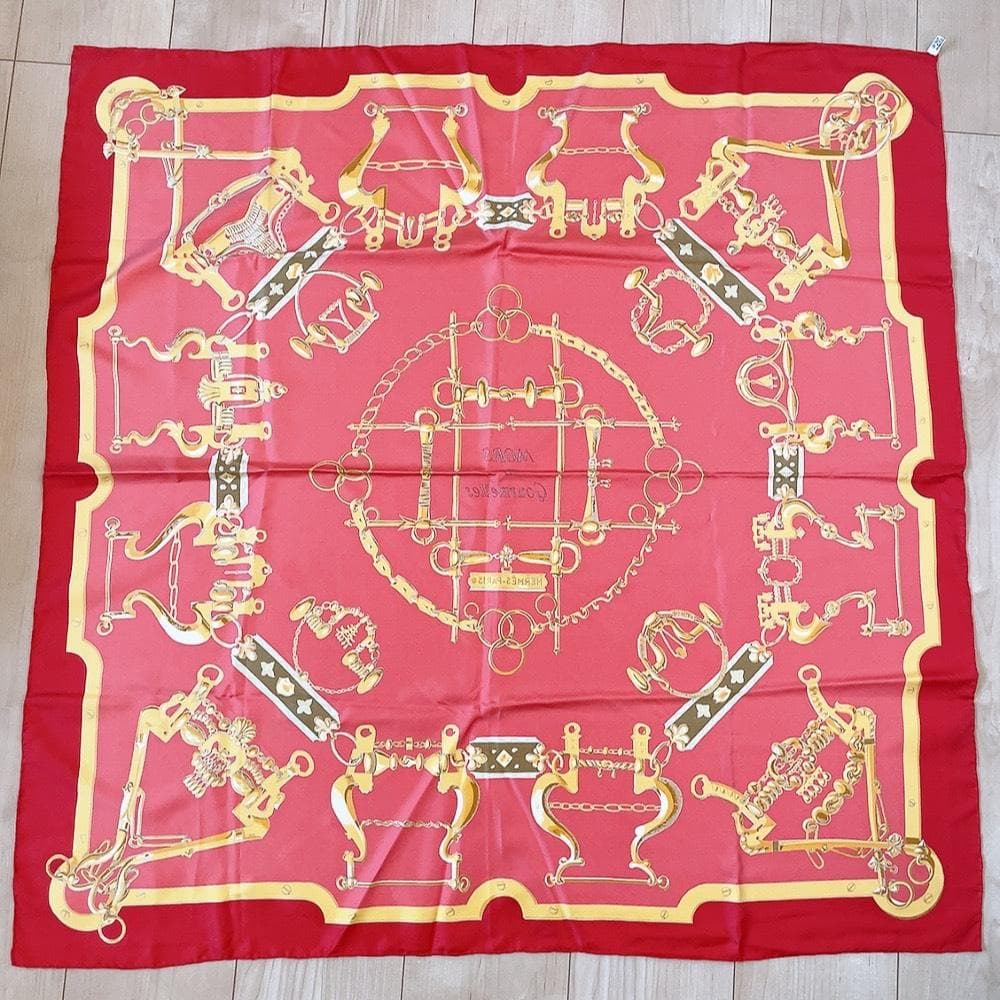 Hermes Scarf Carre 90 Morset Gourmettes Bit and Chain Red — view 7