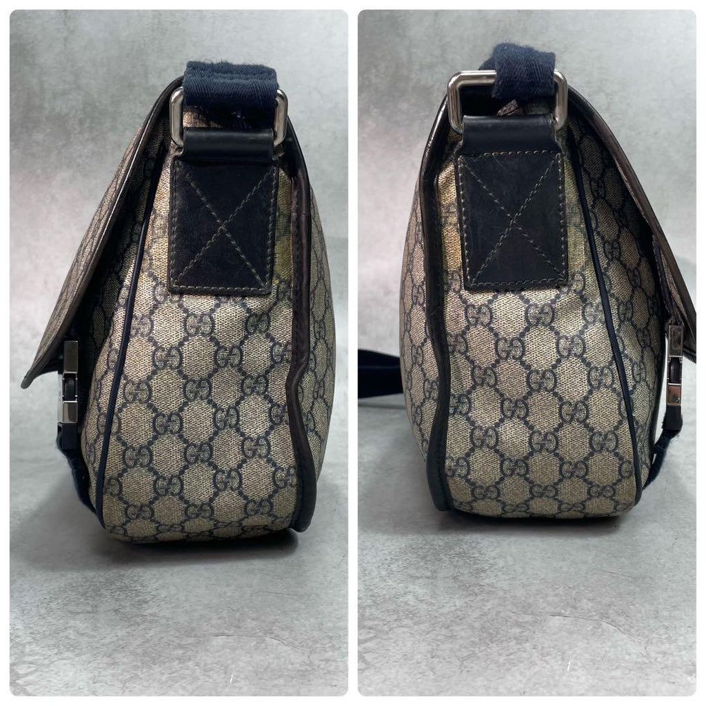 Gucci GG Shoulder Bag Navy Beige Logo Leather — view 7