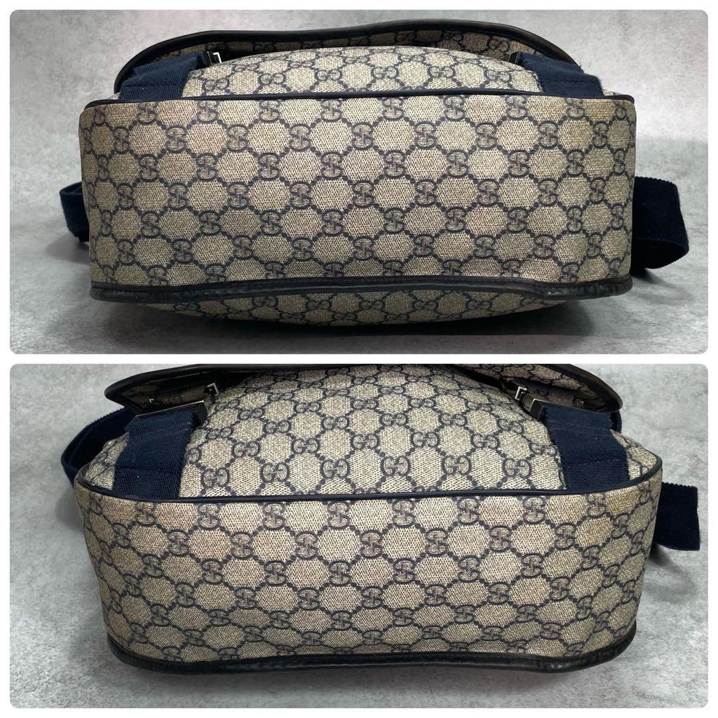 Gucci GG Shoulder Bag Navy Beige Logo Leather — view 8