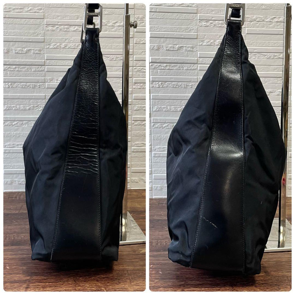 Prada Nylon Leather Oneshoulder Silver Black Handbag — view 4