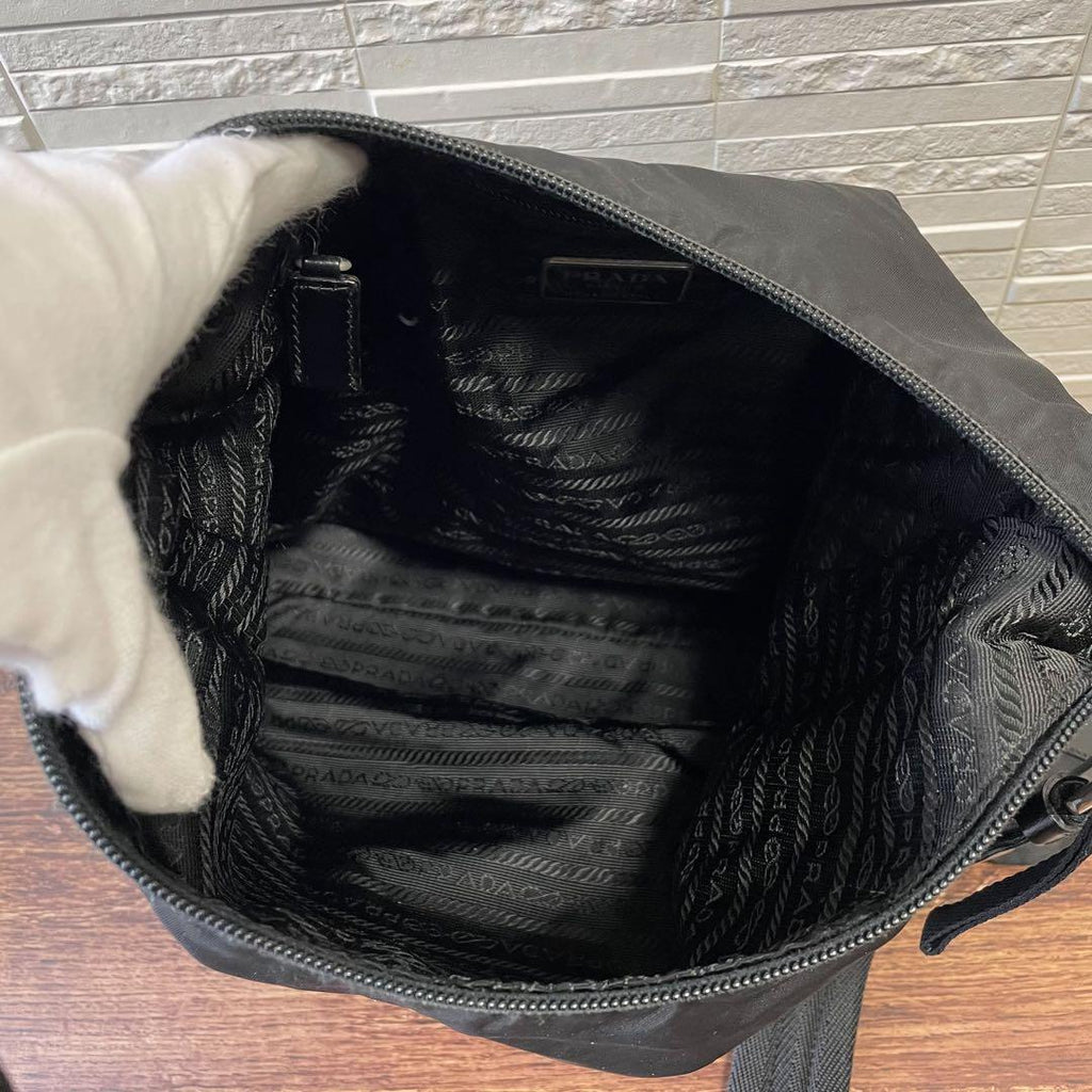 Prada Nylon Leather Oneshoulder Silver Black Handbag — view 7