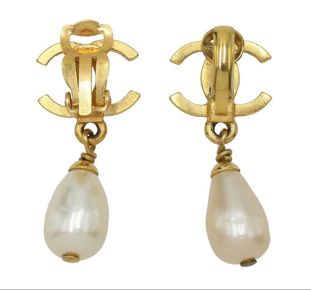 Chanel CC Logo Faux Pearl Teardrop Earrings — view 2