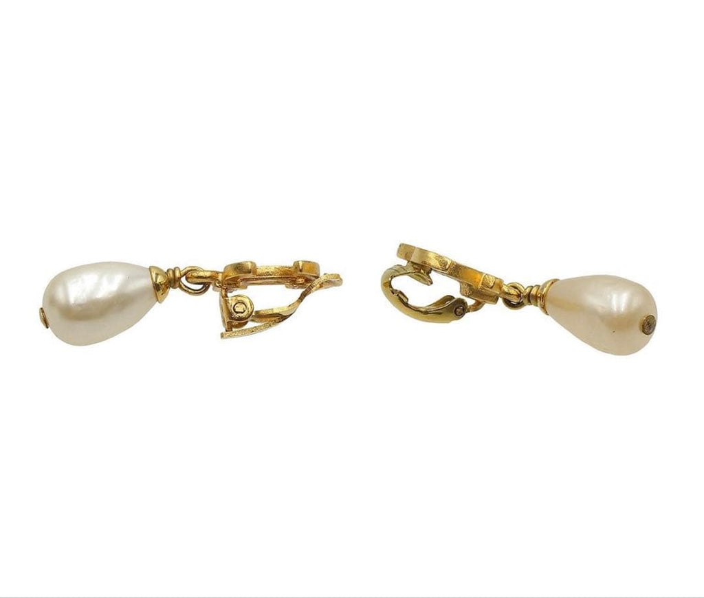 Chanel CC Logo Faux Pearl Teardrop Earrings — view 3