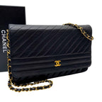 Chanel Lambskin Diagonal Stitch Chain Shoulder Bag CC Logo