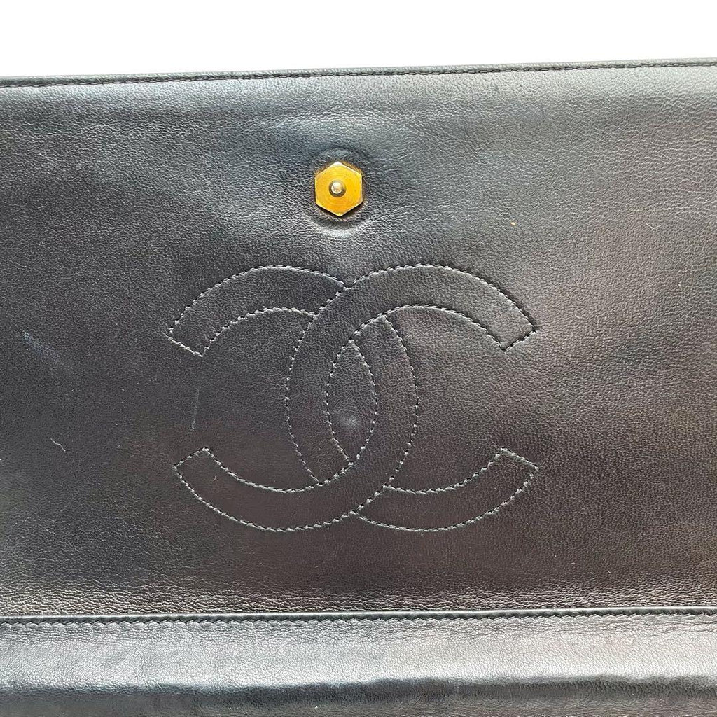 Chanel Lambskin Diagonal Stitch Chain Shoulder Bag CC Logo — view 9