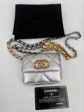 Chanel 19 Quilted Metallic Silver Chain Waist Pouch