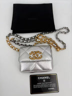 Chanel 19 Quilted Metallic Silver Chain Waist Pouch