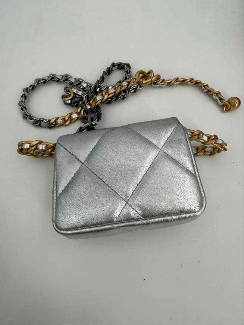 Chanel 19 Quilted Metallic Silver Chain Waist Pouch — view 4