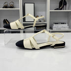 Chanel CC Logo Pearl Leather Fabric Strap Flat Shoes — view 3