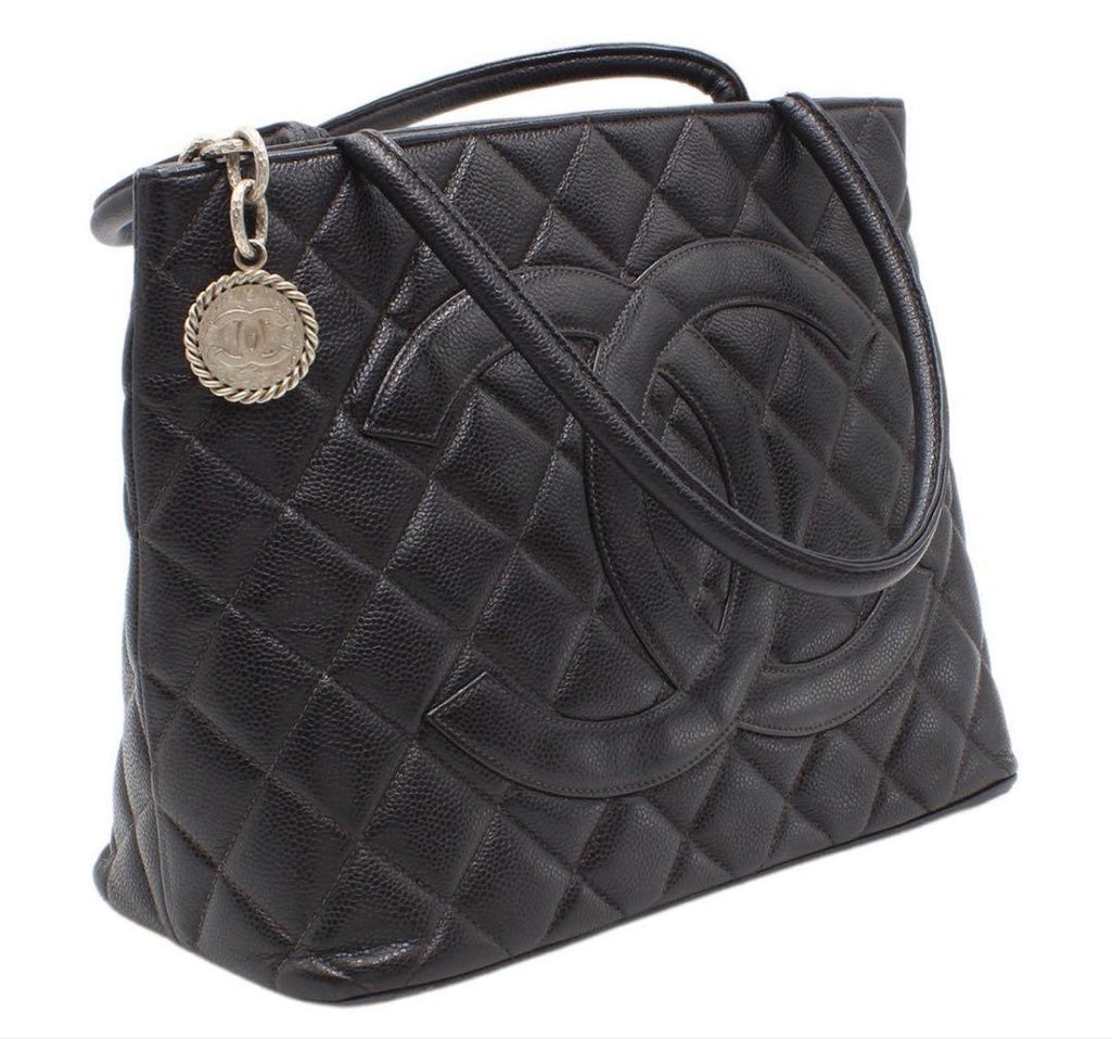 Chanel Quilted Caviar Leather Medallion Tote : Black