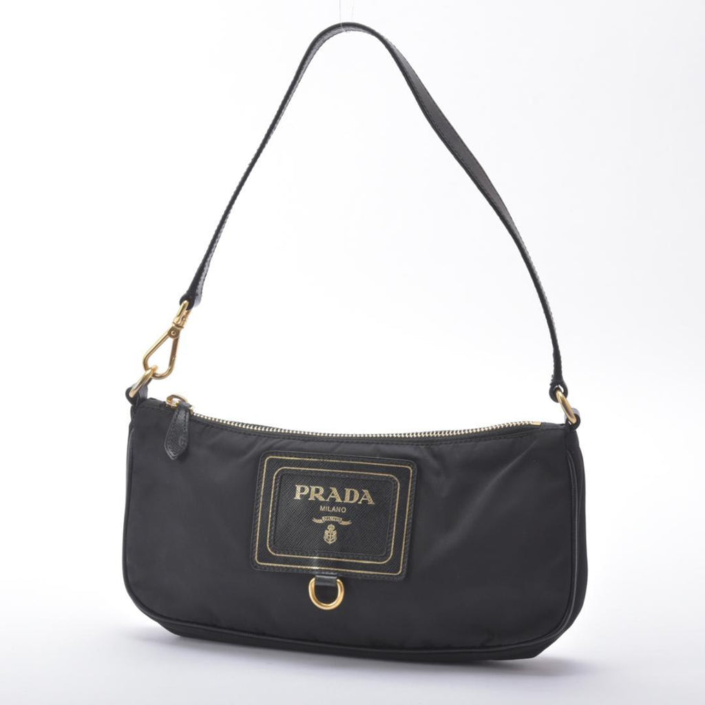 Prada Shoulder Bag Nylon Saffiano Leather Black Pouch — view 3