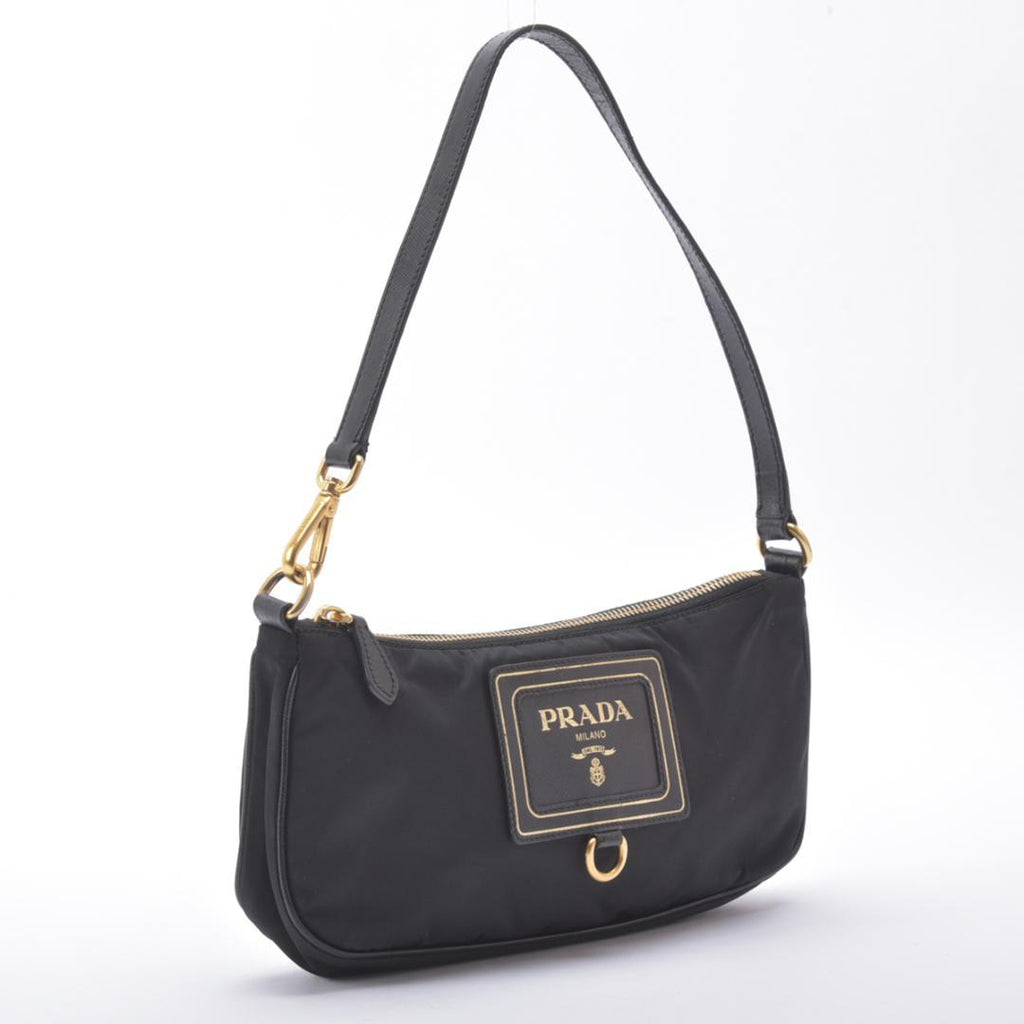 Prada Shoulder Bag Nylon Saffiano Leather Black Pouch — view 4