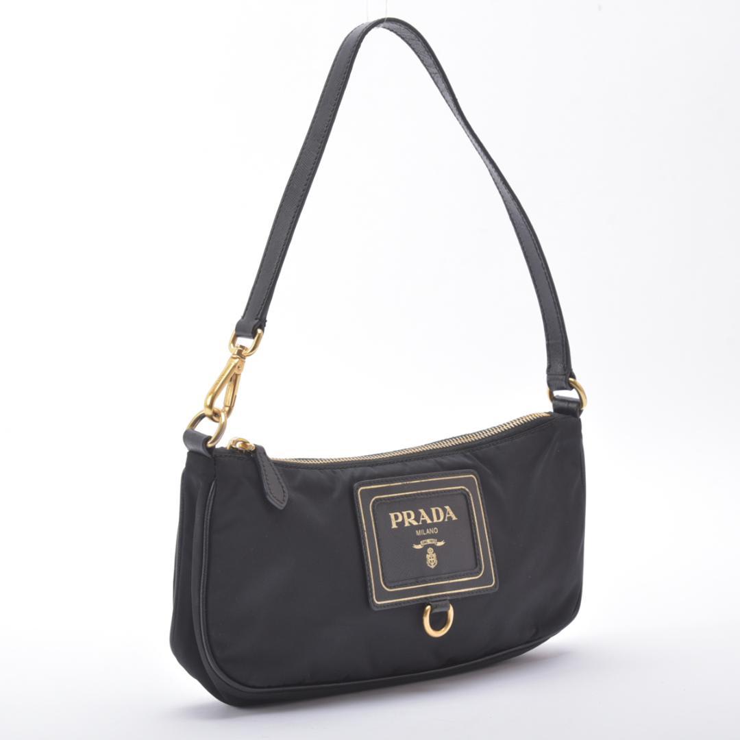 Prada Shoulder Bag Nylon Saffiano Leather Black Pouch — view 4