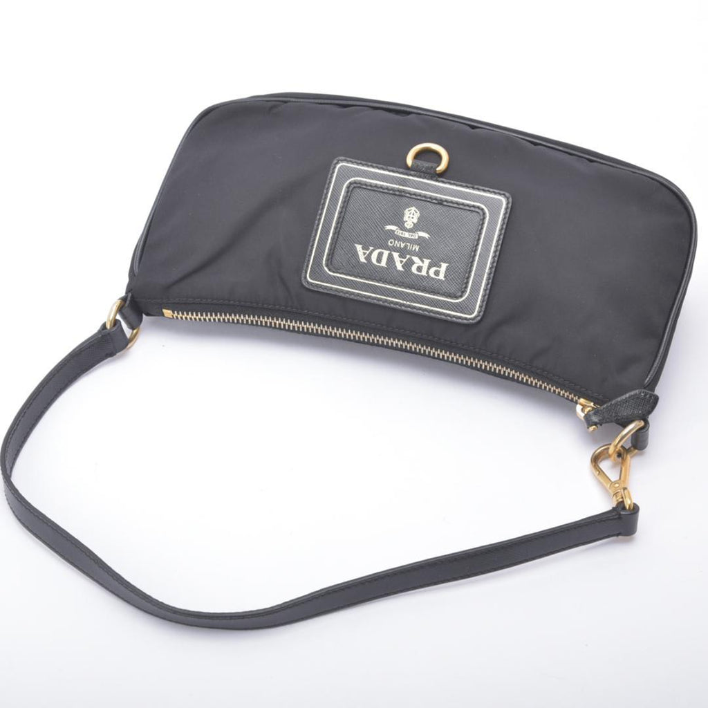 Prada Shoulder Bag Nylon Saffiano Leather Black Pouch — view 6