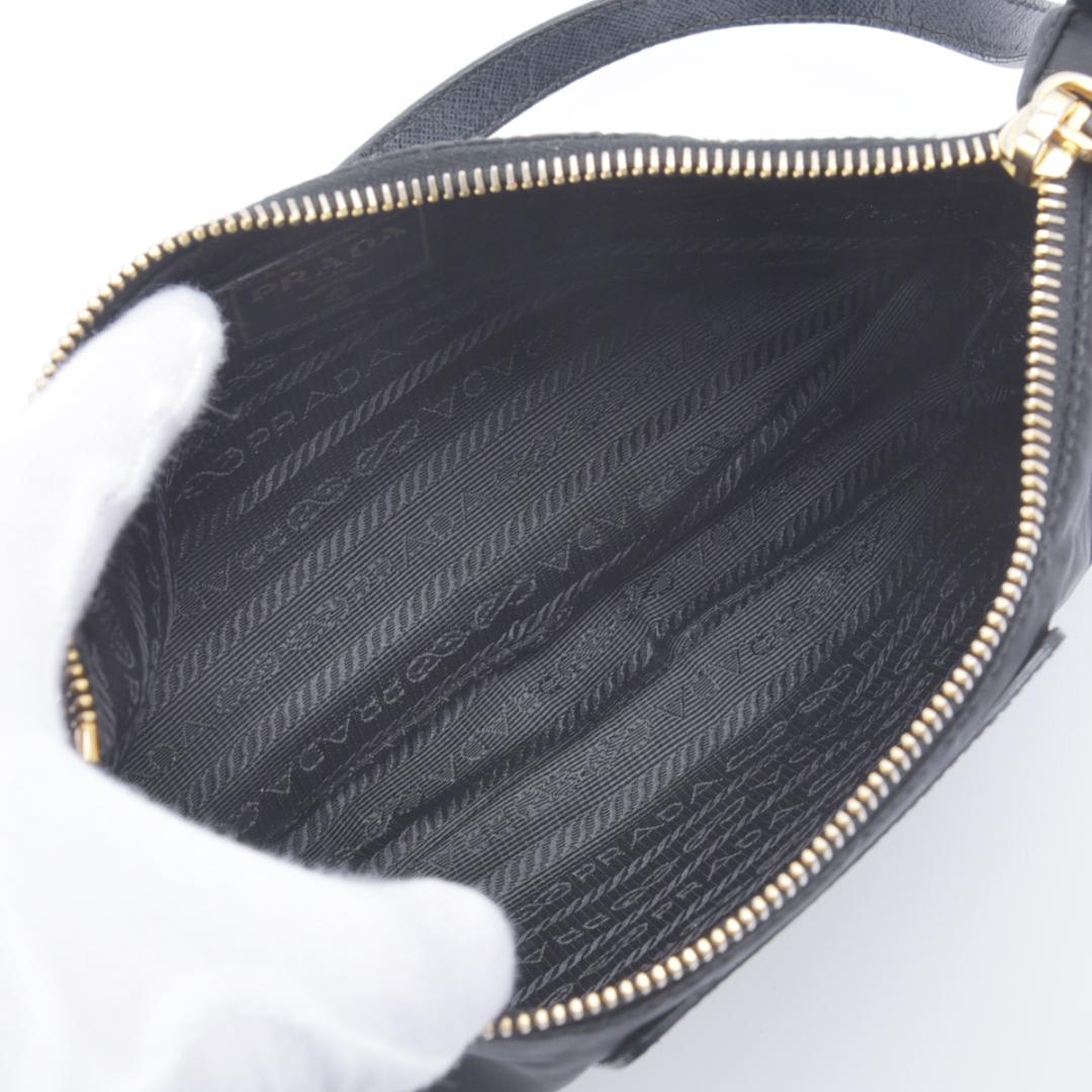 Prada Shoulder Bag Nylon Saffiano Leather Black Pouch — view 9