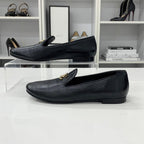 Chanel CC Logo Leather Rhinestone Pearl Flat Shoes Black — view 3