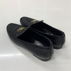 Chanel CC Logo Leather Rhinestone Pearl Flat Shoes Black — view 4