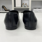 Chanel CC Logo Leather Rhinestone Pearl Flat Shoes Black — view 5