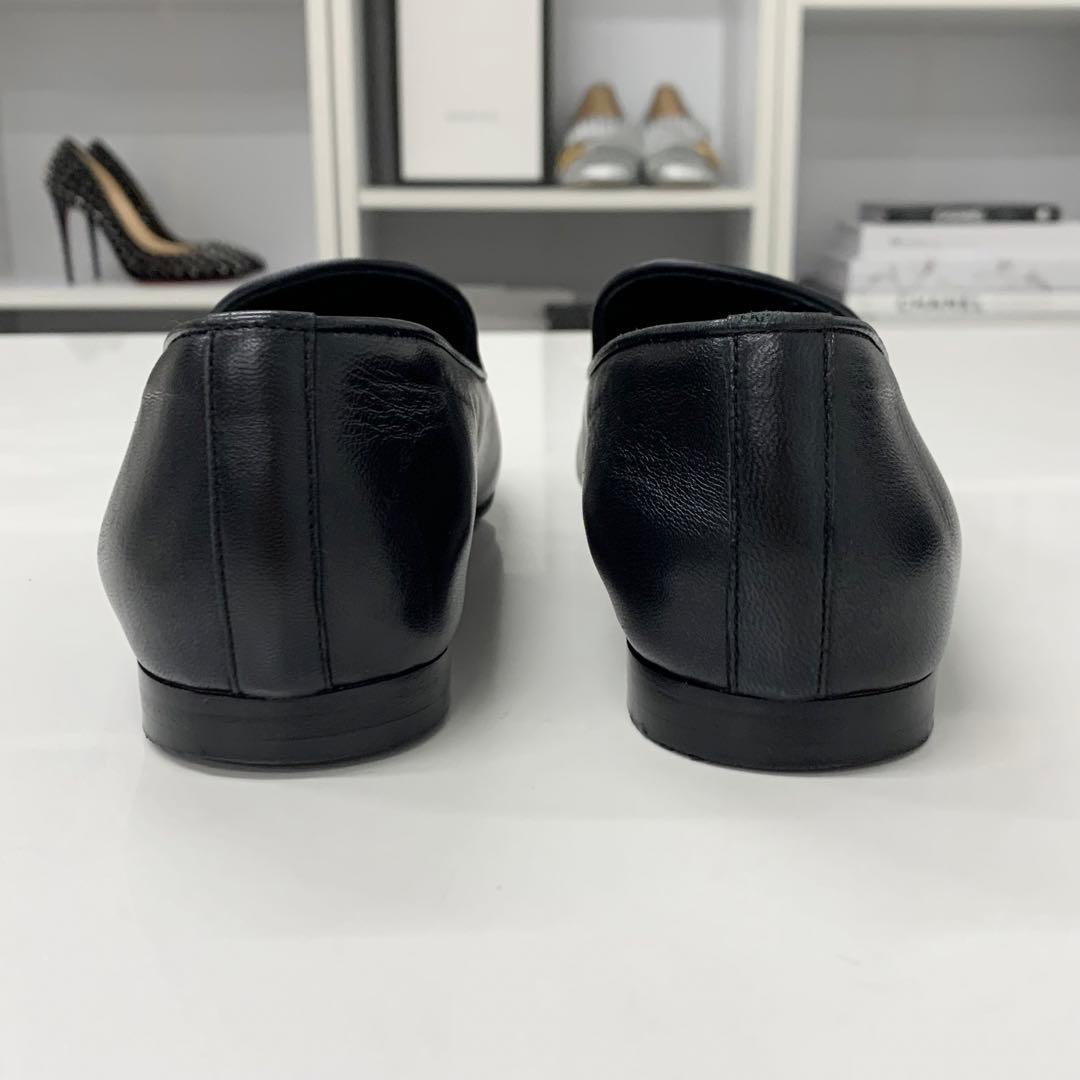 Chanel CC Logo Leather Rhinestone Pearl Flat Shoes Black — view 5